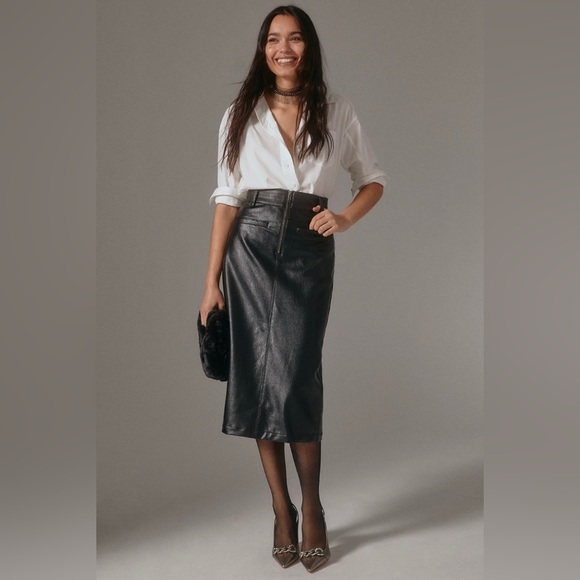 Anthropologie Dresses & Skirts - NWOT Anthropologie Pilcro Faux Leather Moto Midi Skirt • Size 2